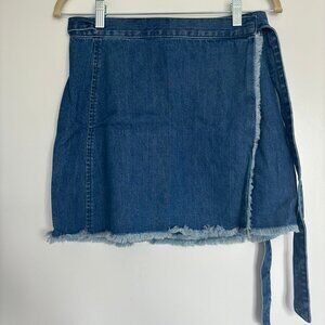 Madewell Denim Raw-Hem Mini Wrap Skirt